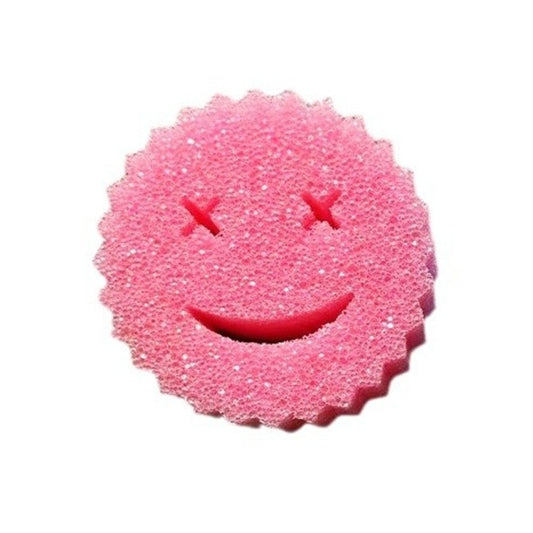 Burete de Vase, Flippy, Rotund, din Burete PU, Model Smiley Face, Doua Fete, 10 x 4 cm, Roz/Galben