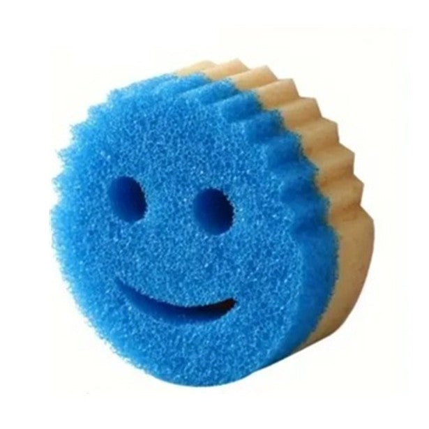 Burete de Vase, Flippy, Rotund, din Burete PU, Model Smiley Face, Doua Fete, 10 x 4 cm, Galben/Albastru