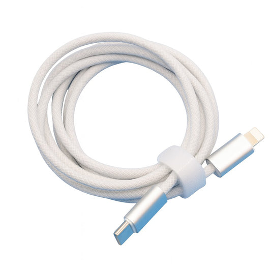 Cablu de Incarcare Rapida pentru Telefon, Flippy, Power Delivery 27W, Potrivit Compatibil cu iPhone, Impletit texturat cu Nailon, C to Lightning, 2 m 160 cupru, Alb