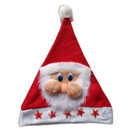 Caciula de Mos Craciun, Flippy, Model 2 Mos Craciun cu Stelute Rosii, Marime Universala, Material Textil, 28 x 37 cm, Alb/Rosu