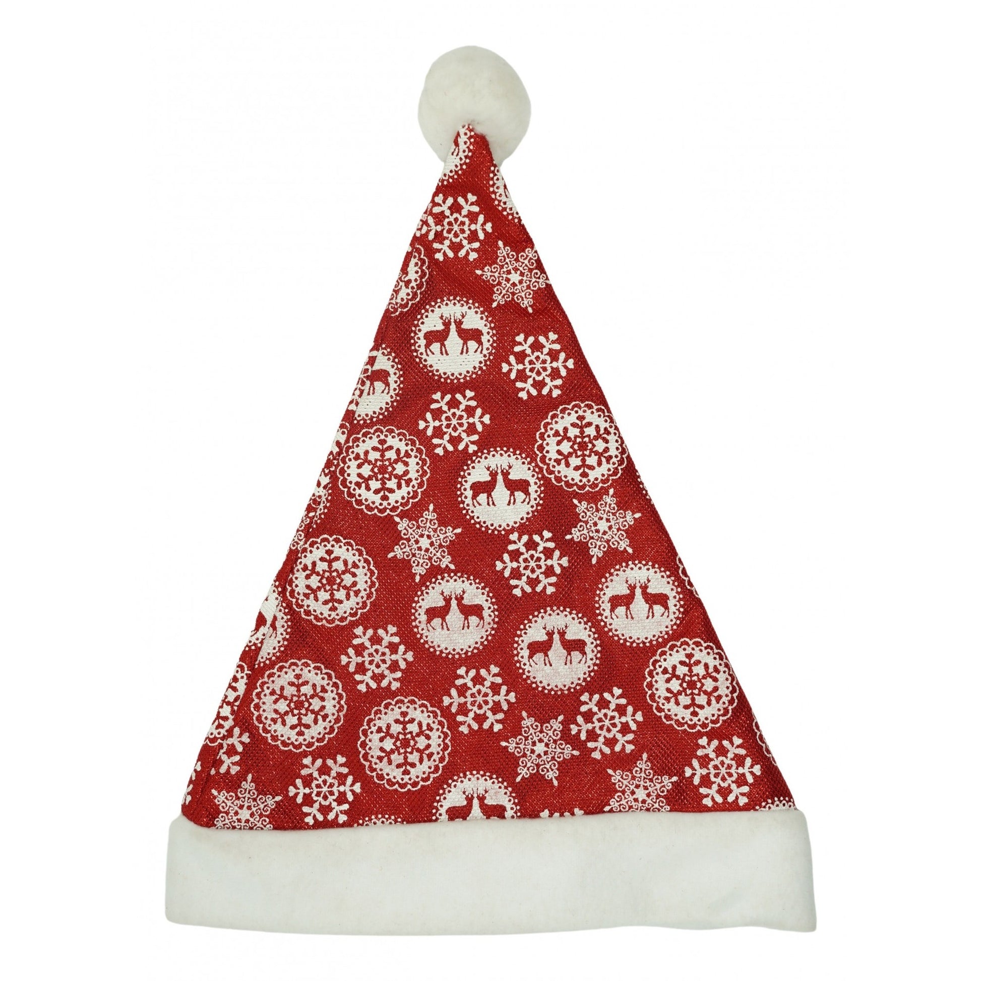 Caciulita de Mos Craciun, Flippy,cu ornament fulg de nea si sclipici, rosie, marime universala, material textil