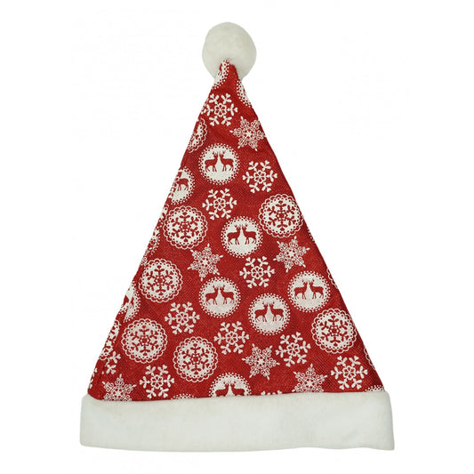 Caciulita de Mos Craciun, Flippy,cu ornament fulg de nea si sclipici, rosie, marime universala, material textil