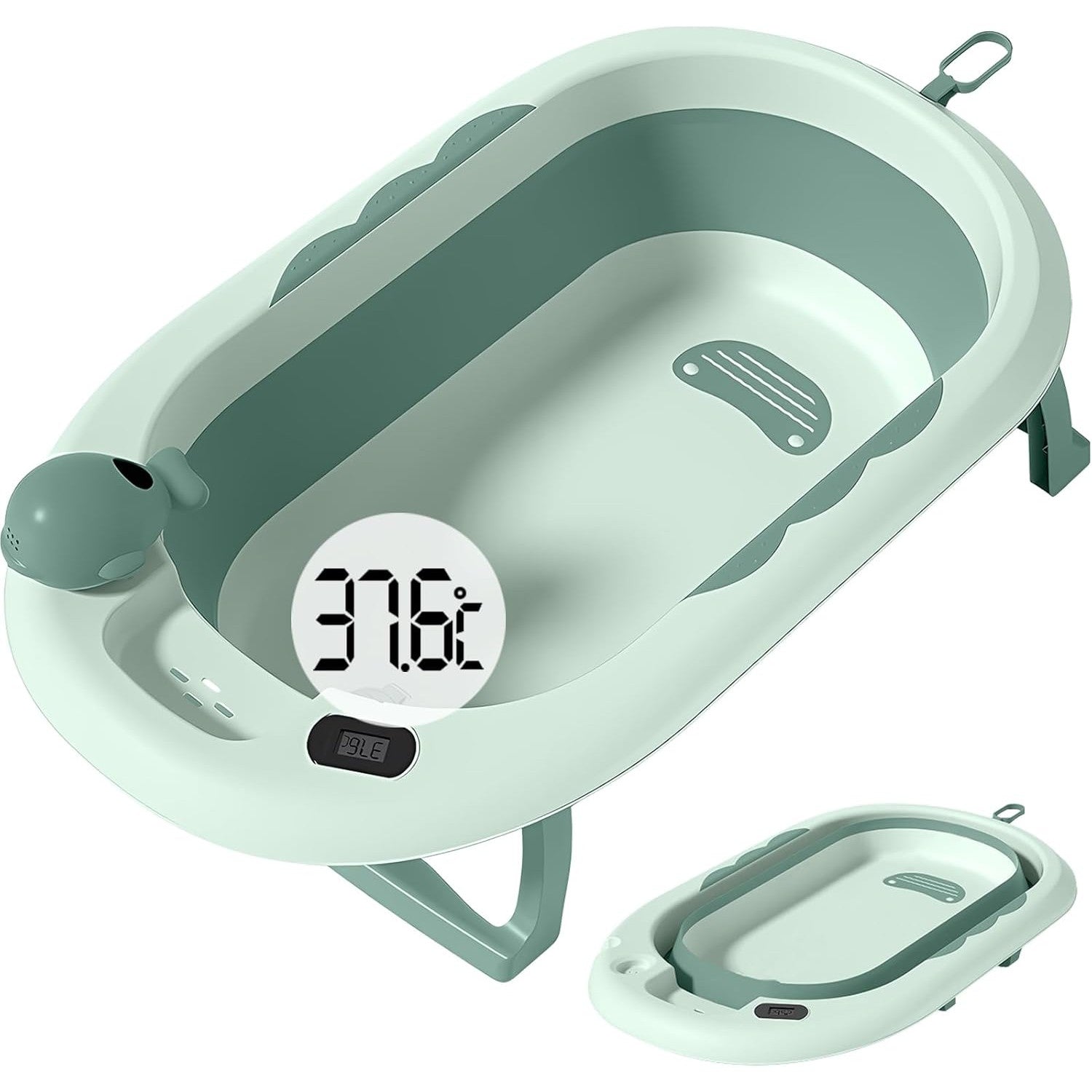 Cada de Baie, Flippy, pentru Copii 0 luni - 6 Ani, cu Termometru, Pliabila, Perna Suport Inclusa, din Plastic, 81.5 x 49 x 21.5 cm, Verde