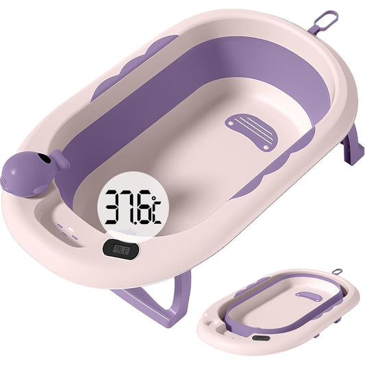 Cada de Baie, Flippy, pentru Copii 0 luni - 6 Ani, cu Termometru, Pliabila, Perna Suport Inclusa, din Plastic, 81.5 x 49 x 21.5 cm, Mov