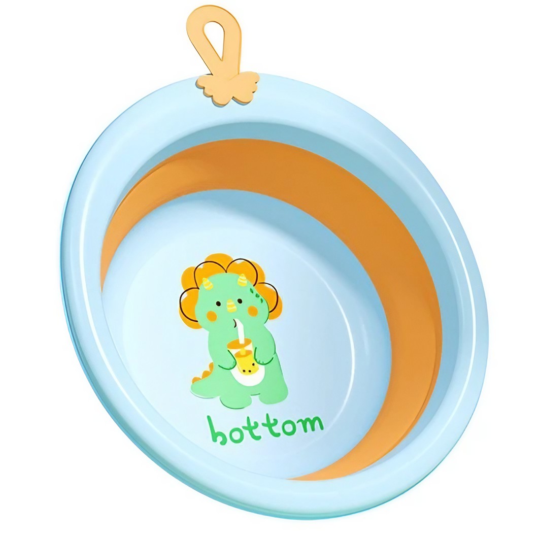 Cada Pliabila pentru Baie pentru Copii, Flippy, Cadita pentru Bebelusi, Model Rotund cu Dinozaur, Blue, 30x30x3.7 cm, 4L