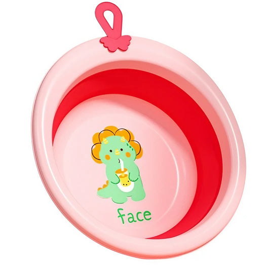 Cada Pliabila pentru Baie pentru Copii, Flippy, Cadita pentru Bebelusi, Model Rotund cu Dinozaur, Roz, 30x30x3.7 cm, 4L