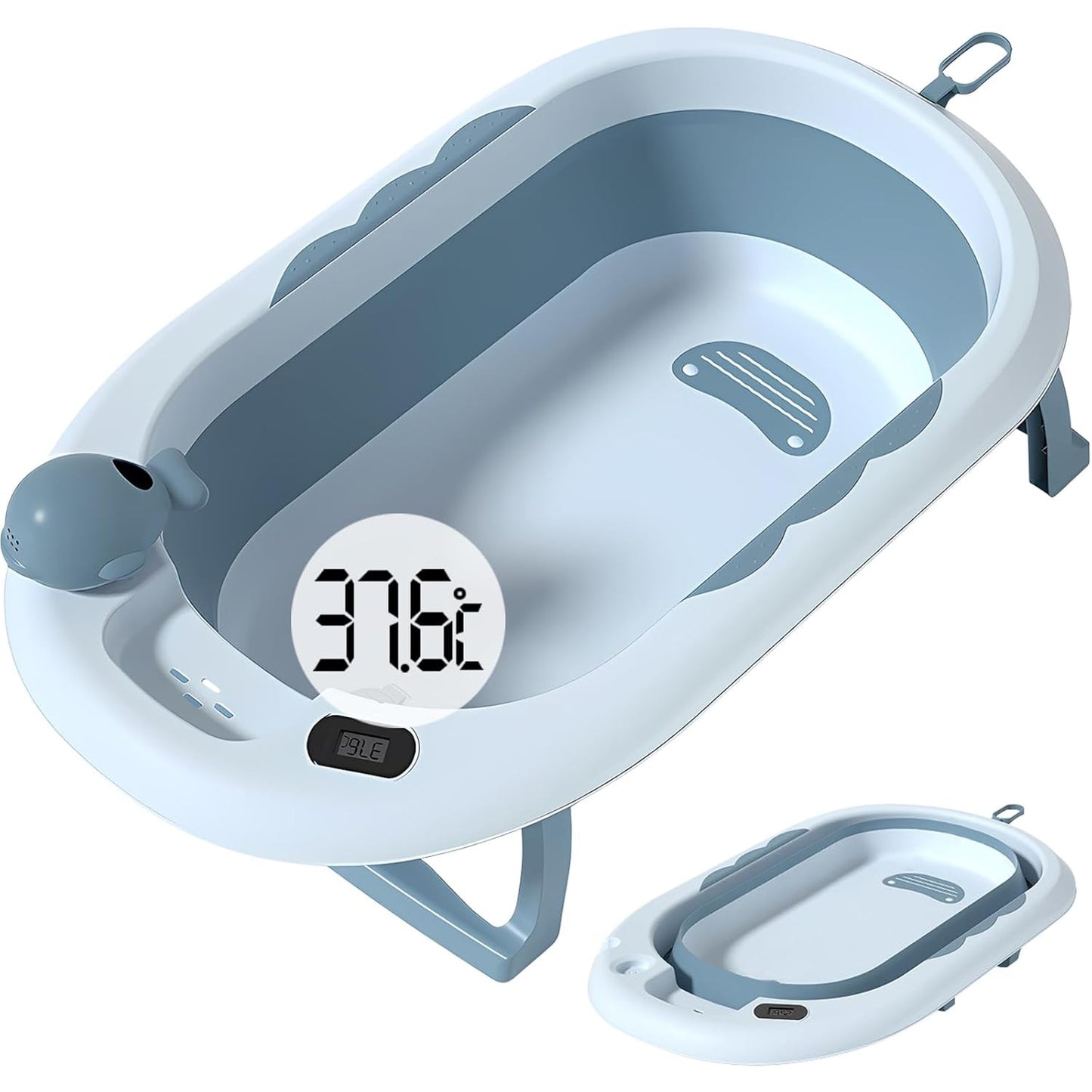 Cada de Baie, Flippy, pentru Copii 0 luni - 6 Ani, cu Termometru, Pliabila, Perna Suport Inclusa, din Plastic, 81.5 x 49 x 21.5 cm, Albastru