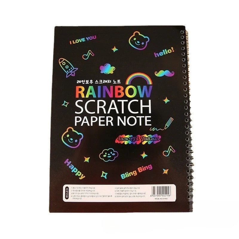 Caiet cu Foi de Hartie de Razuit, Flippy, cu Un Stilou din Bambus, pentru Desen, Curcubeu, 19 x 26 cm, Negru