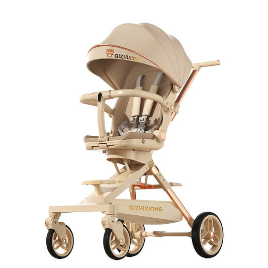 Carucior Sport Flippy 3in1, 6-36 Luni, Pliabil, Tavita pentru Masa, Pat de Dormit, Centura de Siguranta, Roti 360 Grade, Reversibil, Parasolar, Maner Reglabil, 64 x 35 x 100 cm, Bej