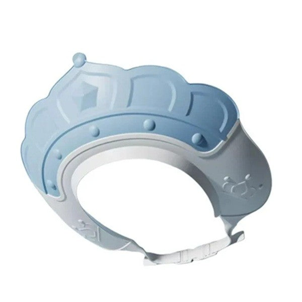 Casca de Dus, Flippy, Previne Scurgerea Apei si Samponului pe Fata, 0-12 Ani, Ajustabila, din TPE+PP, 20 x 23 cm, Model Coroana, Albastru