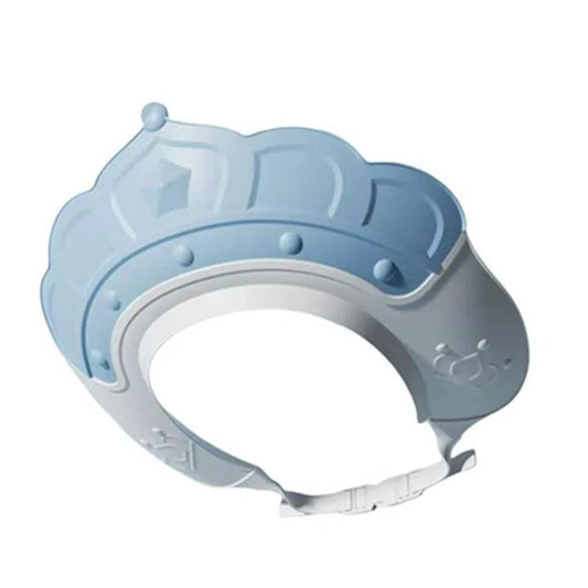 Casca de Dus, Flippy, Previne Scurgerea Apei si Samponului pe Fata, 0-12 Ani, Ajustabila, din TPE+PP, 20 x 23 cm, Model Coroana, Albastru