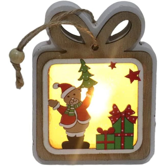 Ornament de Brad, Flippy, cu Lumini LED, din Lemn, Model Cadou, Multicolor