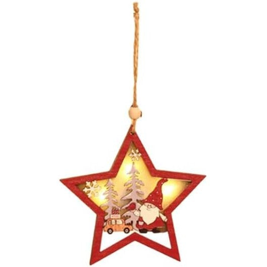 Ornament de Brad, Flippy, cu Lumini LED, din Lemn, Figurina Elf, Model Stea, Multicolor