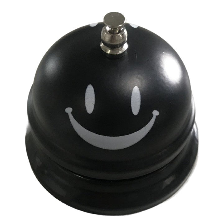 Clopotel Metalic Multifunctional, Flippy, Negru cu Imprimeu Smiley Face, 7.5x7.5x6.5 cm, Receptie, Restaurant, Cafenele