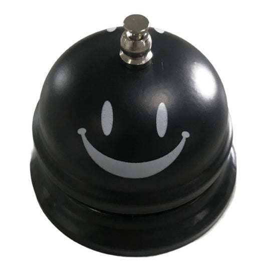 Clopotel Metalic Multifunctional, Flippy, Negru cu Imprimeu Smiley Face, 7.5x7.5x6.5 cm, Receptie, Restaurant, Cafenele