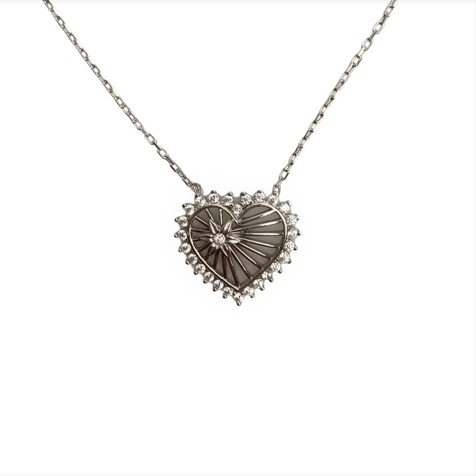 Colier Argint 925, Inima cu Floricica 42 cm