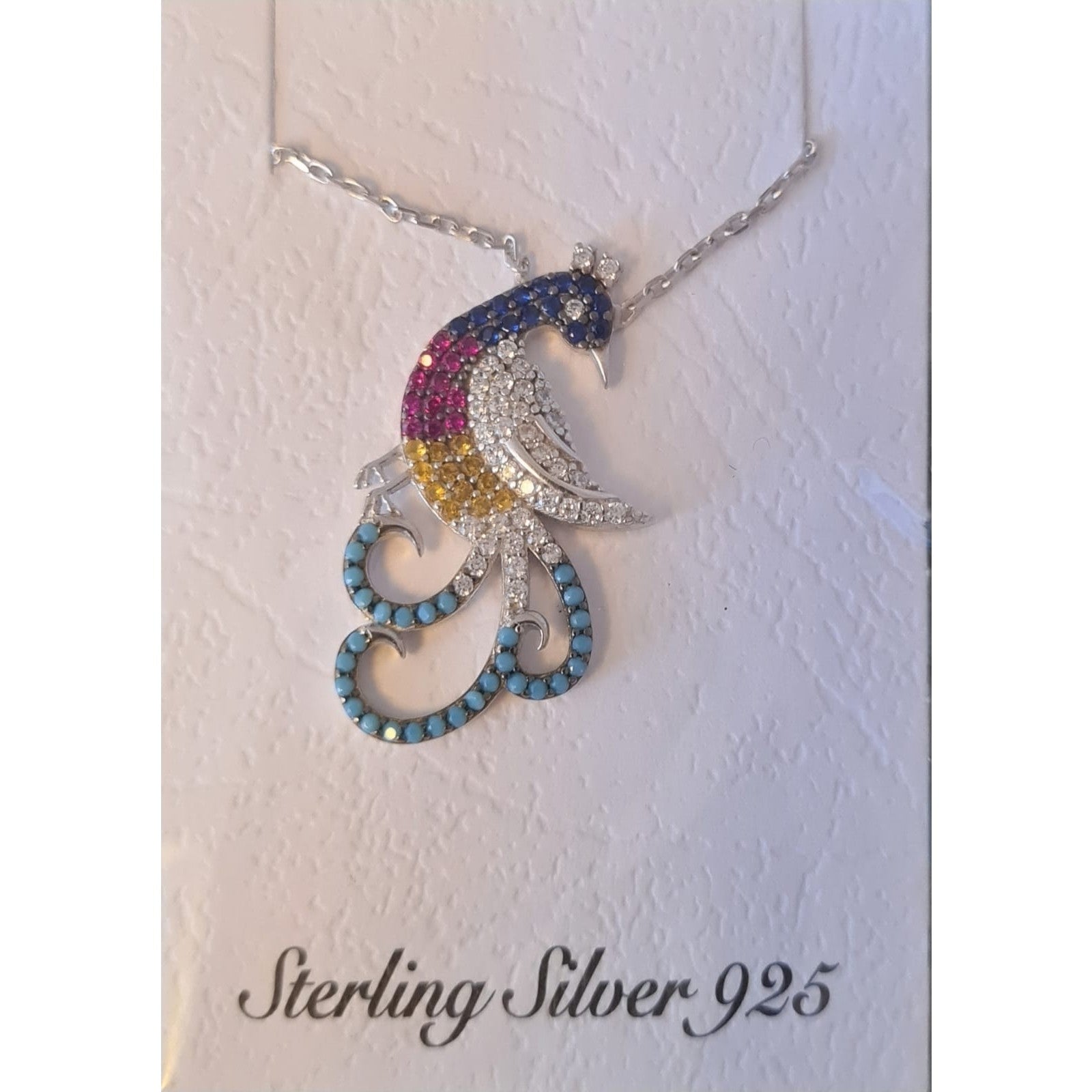 Colier Argint 925 Paun cu Coronita, cu Zirconiu, Colorat