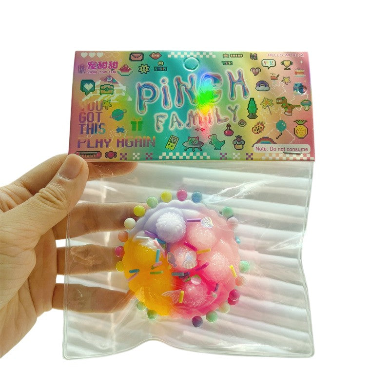 Jucarie Antistres Squishy, Flippy, cu Revenire Lenta, Squeeze Pinch Family, Model Prajiturica, 6x6 cm, 60g, Ambalaj Transparent, Multicolor