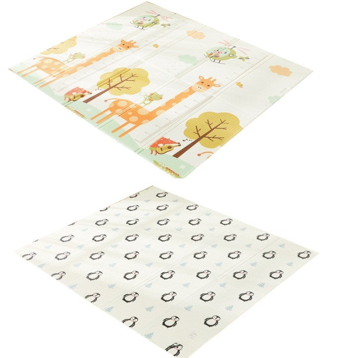 Covoras de Joaca pentru Copii Termic cu 2 Fete, Flippy, Model Girafe si Pinguini, cu Spuma, Impermeabil, Antiderapant, 200cm x 180cm x 1cm