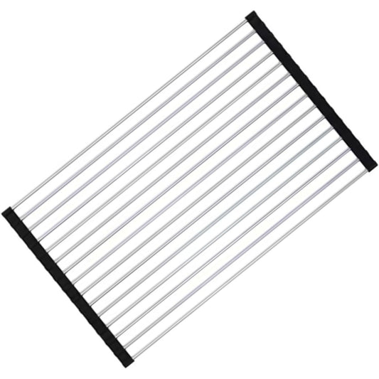 Covoras de Scurgere pentru Chiuveta Bucatarie, din Otel Inoxidabil, Suport Chiuveta, Pliabil, Antiderapant, Usor de Curatat si de Depozitat, 47x36 cm, 18 Tuburi, Negru