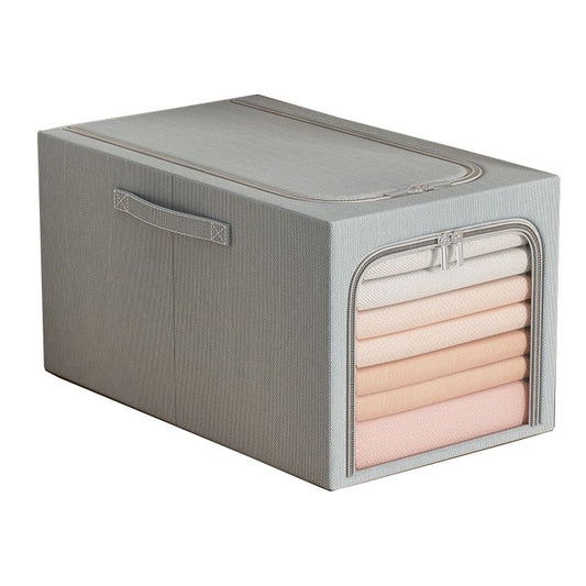 Cutie de Depozitare, Flippy, 56L, din In si Bumbac, Pliabila, Cadru din Otel, 53 x 35 x 30 cm, Albastru Fumuriu