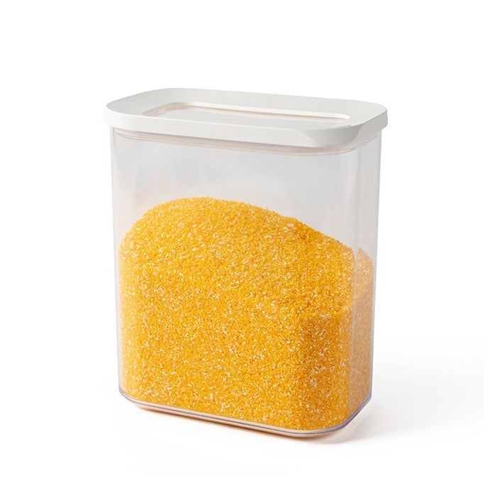 Cutie de Depozitare Alimente, Flippy, 1.5L, Capac Alb, din ABS+Silicon, 14.5 x 9 x 16.7 cm, Transparent