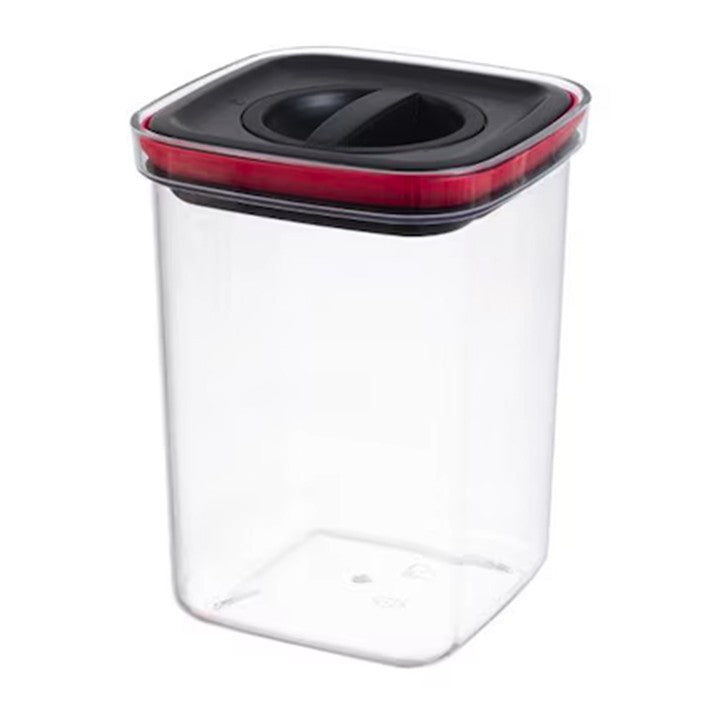 Cutie de Depozitare Alimente, Flippy, Cutie de tip Container, Recipient pentru Cereale in Bucatarie, 11.5 x 11.5 x 15 cm, volum 1200 ml, Transparenta cu Capac Negru