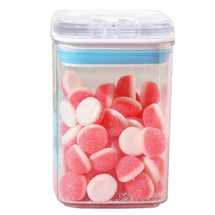 Cutie de Depozitare Alimente, Flippy, tip Container, 0.8L, 10x10x15.5 cm, Recipiente pentru Cereale in Bucatarie,  Transparente cu Capac Alb-Albastru