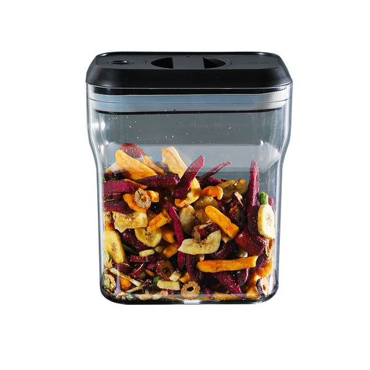 Recipient din Plastic, Flippy, pentru Alimente/Obiecte, Inchidere Ermetica Rotire 90 grade, 2l, 20.5 x 10.5 x 27 cm, Transparent