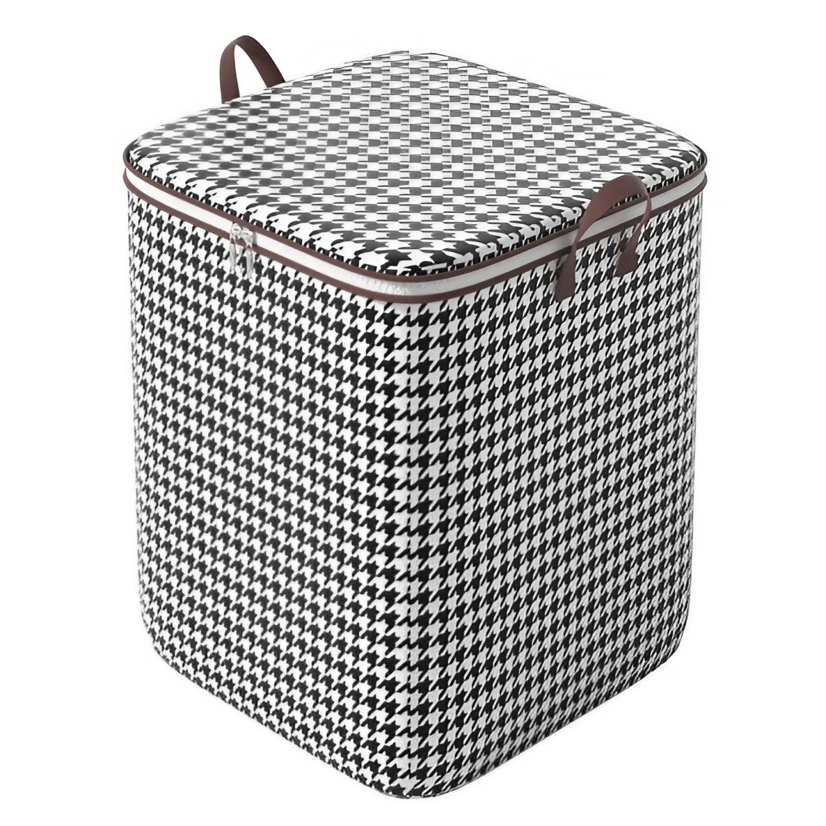 Cutie de Depozitare cu Fermoar, Flippy, Pliabila, Maner Ranforsat, Fermoar Rezistent, pentru Haine, Paturi, Plapumi, Perne, Lenjerii de Pat, Jucarii, 50x50x70 cm, 180 Litri, in Carouri, Alb-Negru