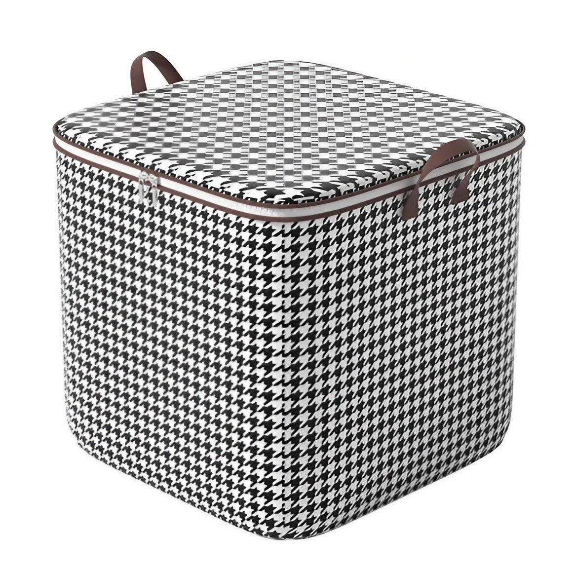 Cutie de Depozitare cu Fermoar, Flippy, Pliabila, Maner Ranforsat, Fermoar Rezistent, pentru Haine, Paturi, Plapumi, Perne, Lenjerii de Pat, Jucarii, 40x50x50 cm, 100 Litri, in Carouri, Alb-Negru