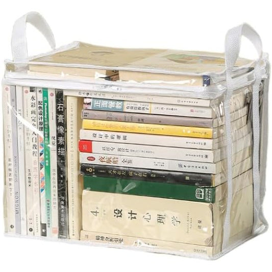 Cutie de Depozitare, Flippy, din PVC + Textil, Rezistenta la Apa, Geanta pentru Carti, 38x24x32 cm, Transparent-Alb