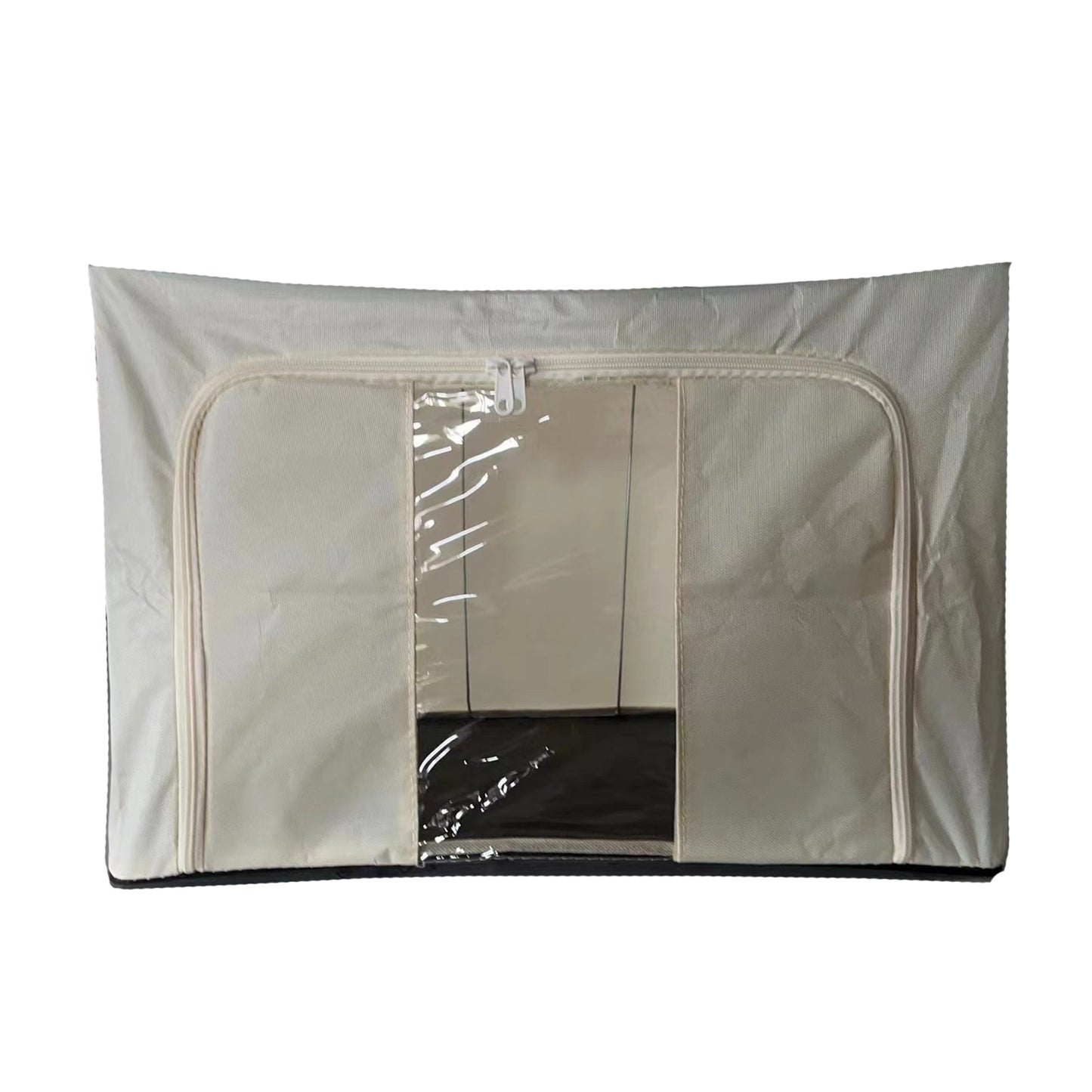 Cutie de depozitare Pliabila, Flippy, Cadru Metalic, cu fermoar, 100 L, material Textil, 60 x 42 x 40 cm, suport de baza din plastic stabil, Bej