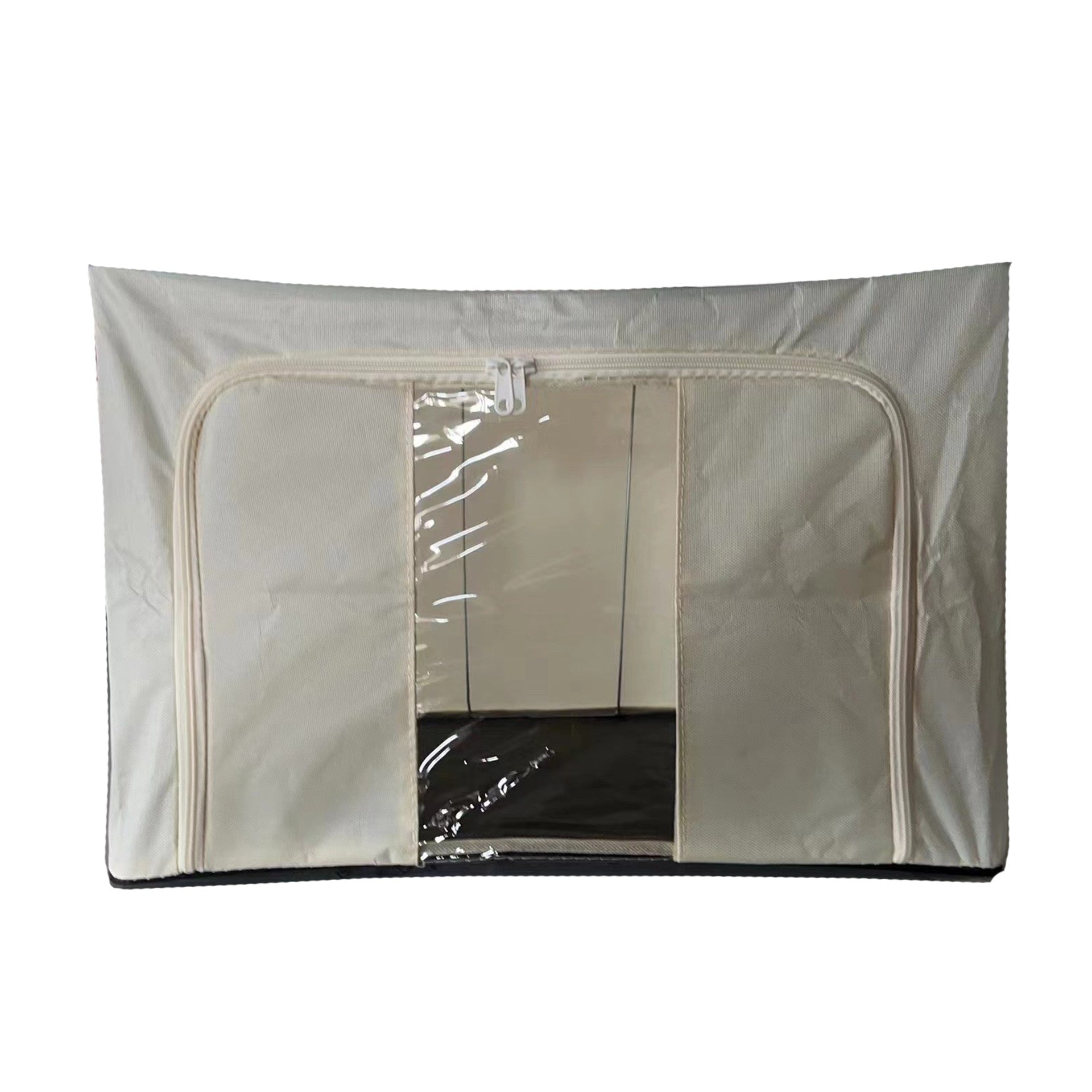 Cutie de depozitare Pliabila, Flippy, Cadru Metalic, cu fermoar, 100 L, material Textil, 60 x 42 x 40 cm, suport de baza din plastic stabil, Bej