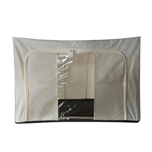 Cutie de depozitare Pliabila, Flippy, Cadru Metalic, cu fermoar, 100 L, material Textil, 60 x 42 x 40 cm, suport de baza din plastic stabil, Bej