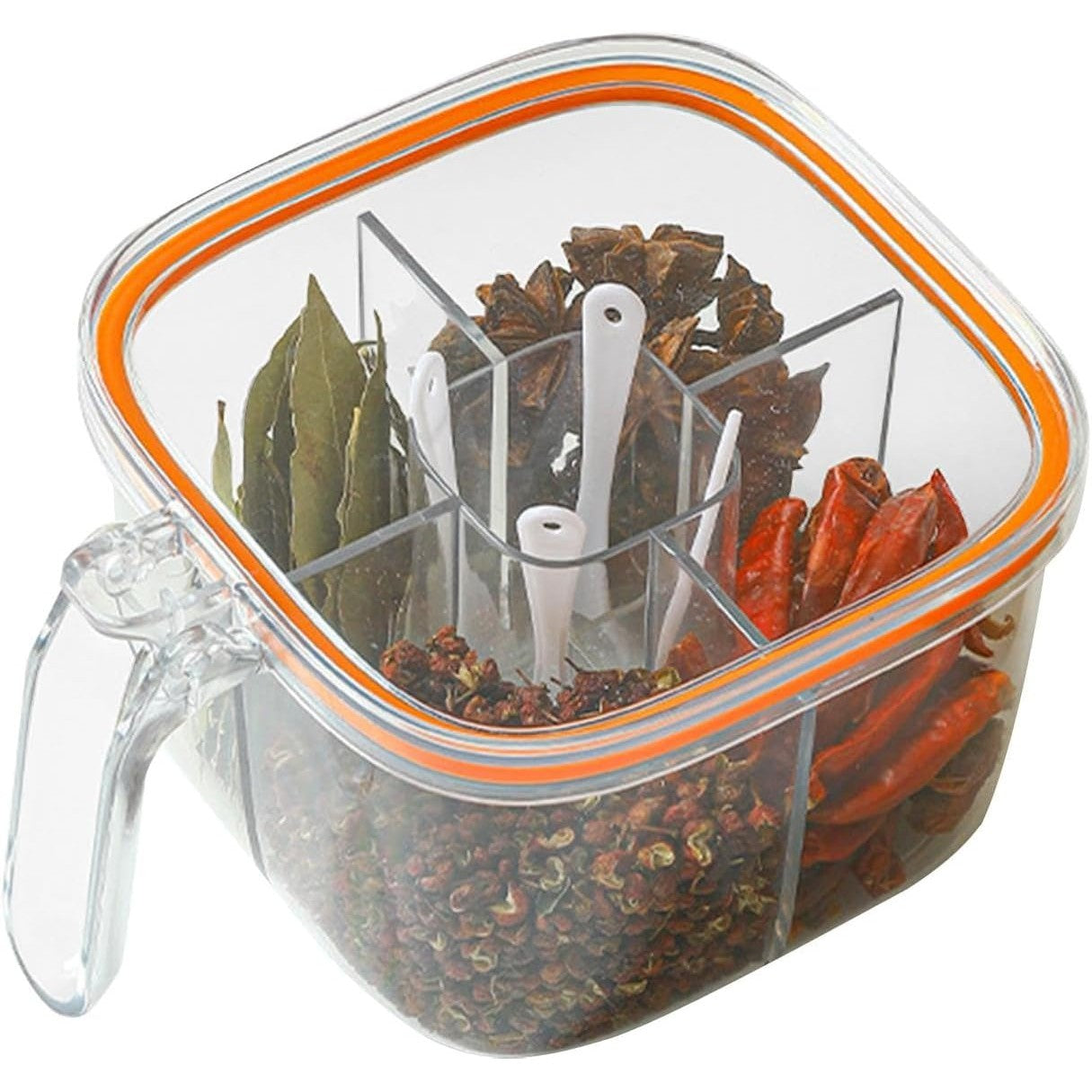 Cutie Depozitare Alimente, Flippy, din Plastic/Silicon, 20 x 10 x 10 cm, 5 Compartimente, Alb/Portocaliu