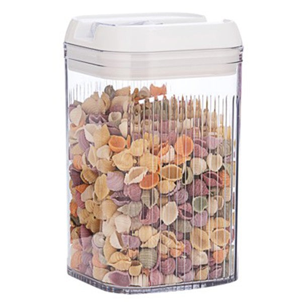 Cutie de Depozitare Alimente, Flippy, Cutie pentru Bucatarie, Cutie pentru Condimente, din PET ABS Silicon, 12.5 x 12.5 x 21.5 cm, 534 g, 2L, Transparent alb