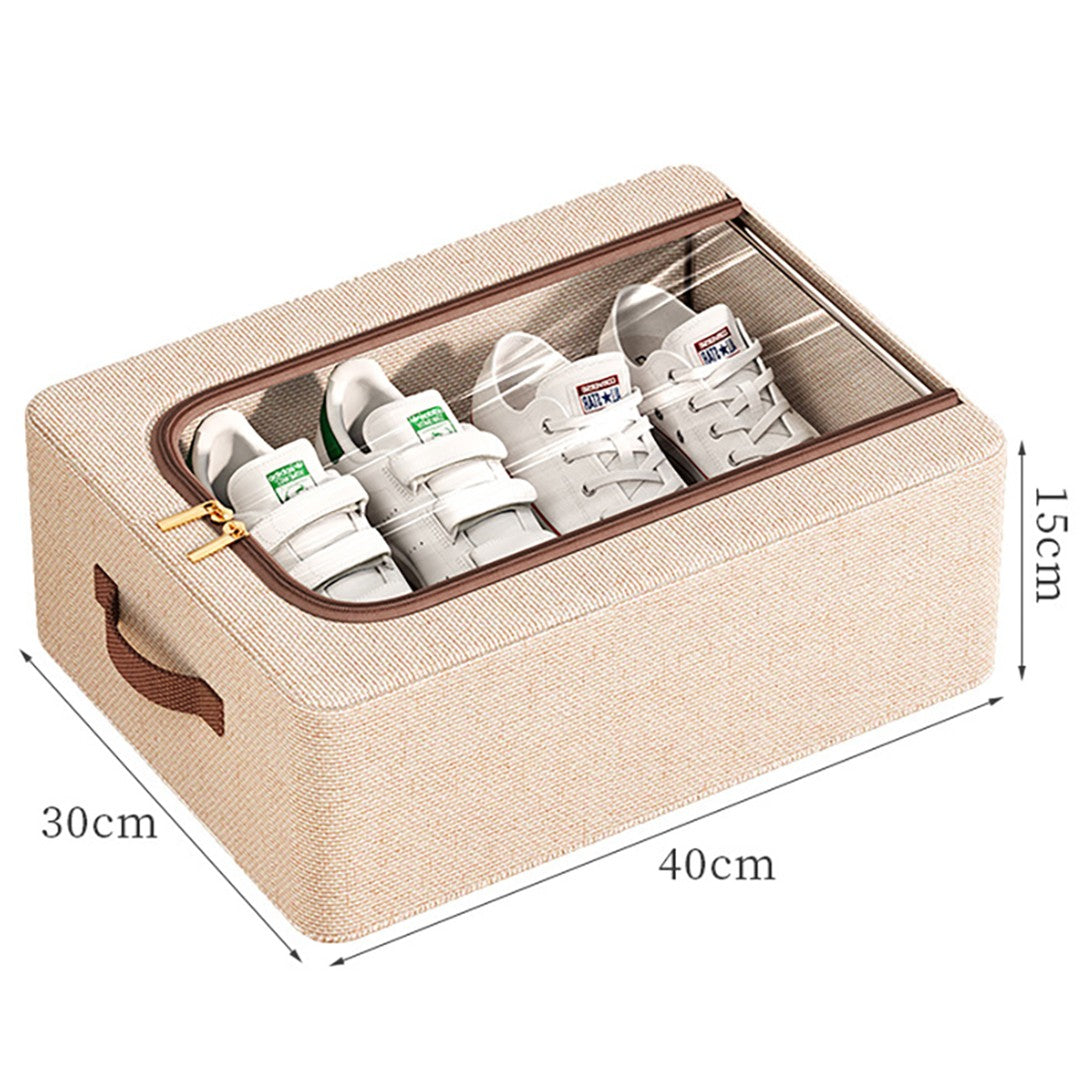 Cutie Depozitare cu Cadru Metalic, Flippy, pentru Incaltaminte, Haine, Lingerie, Fermoar Calitativ, Fereastra Transparenta, Manere Laterale, 40 x 30 x 15 cm Bej