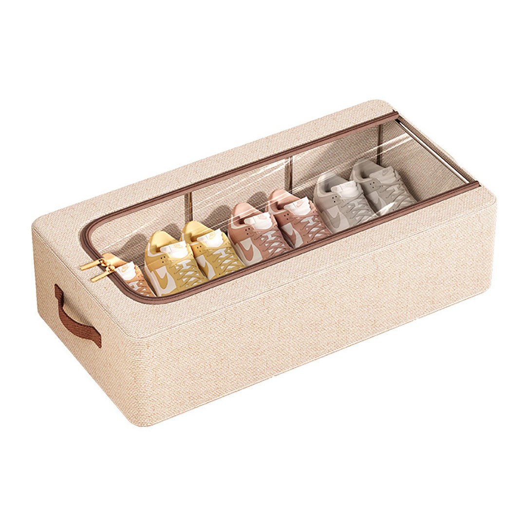 Cutie Depozitare cu Cadru Metalic, Flippy, pentru Incaltaminte, Haine, Lingerie, Fermoar Calitativ, Fereastra Transparenta, Manere Laterale, 60 x 30 x 15 cm Bej