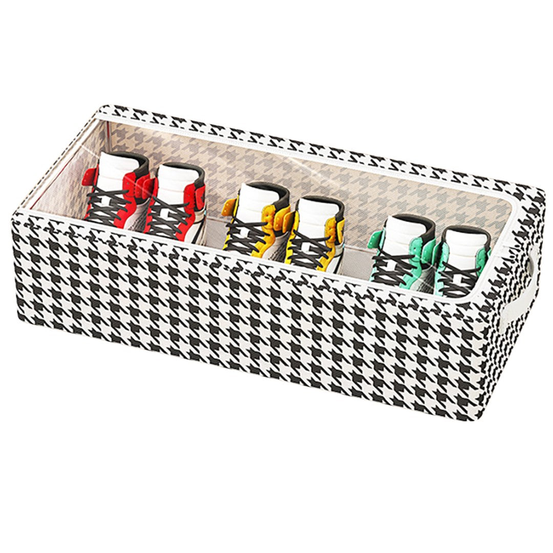 Cutie Depozitare cu Cadru Metalic, Flippy, pentru Incaltaminte, Haine, Lingerie, Fermoar Calitativ, Fereastra Transparenta, Manere Laterale, 40 x 30 x 15 cm, Alb Negru