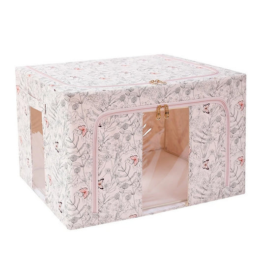 Cutie Depozitare, Flippy, 66L, din Material Textil, 50 x 40 x 33 cm, pentru Haine si Lenjerii, Model Fluturasi, Bej