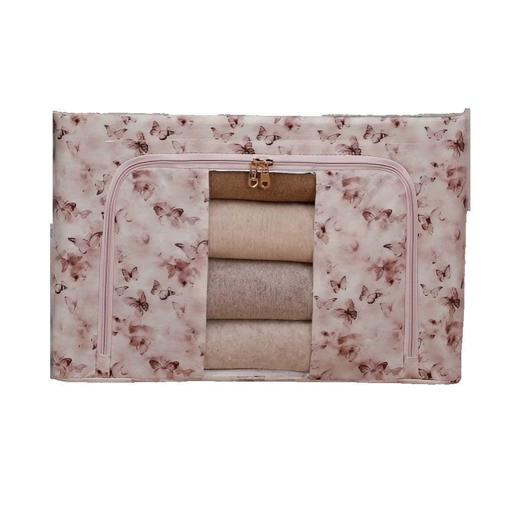 Cutie Depozitare, Flippy, 66L, din Material Textil, 50 x 40 x 33 cm, pentru Haine si Lenjerii, Model Fluturasi, Roz/Gri