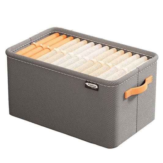 Cutie Depozitare Flippy, pentru Haine, lucruri, din Textil cu Cadru Metalic, Manere Laterale, forma Dreptunghiulara, 42 x 28 x 25 cm, volum 29 L, Gri