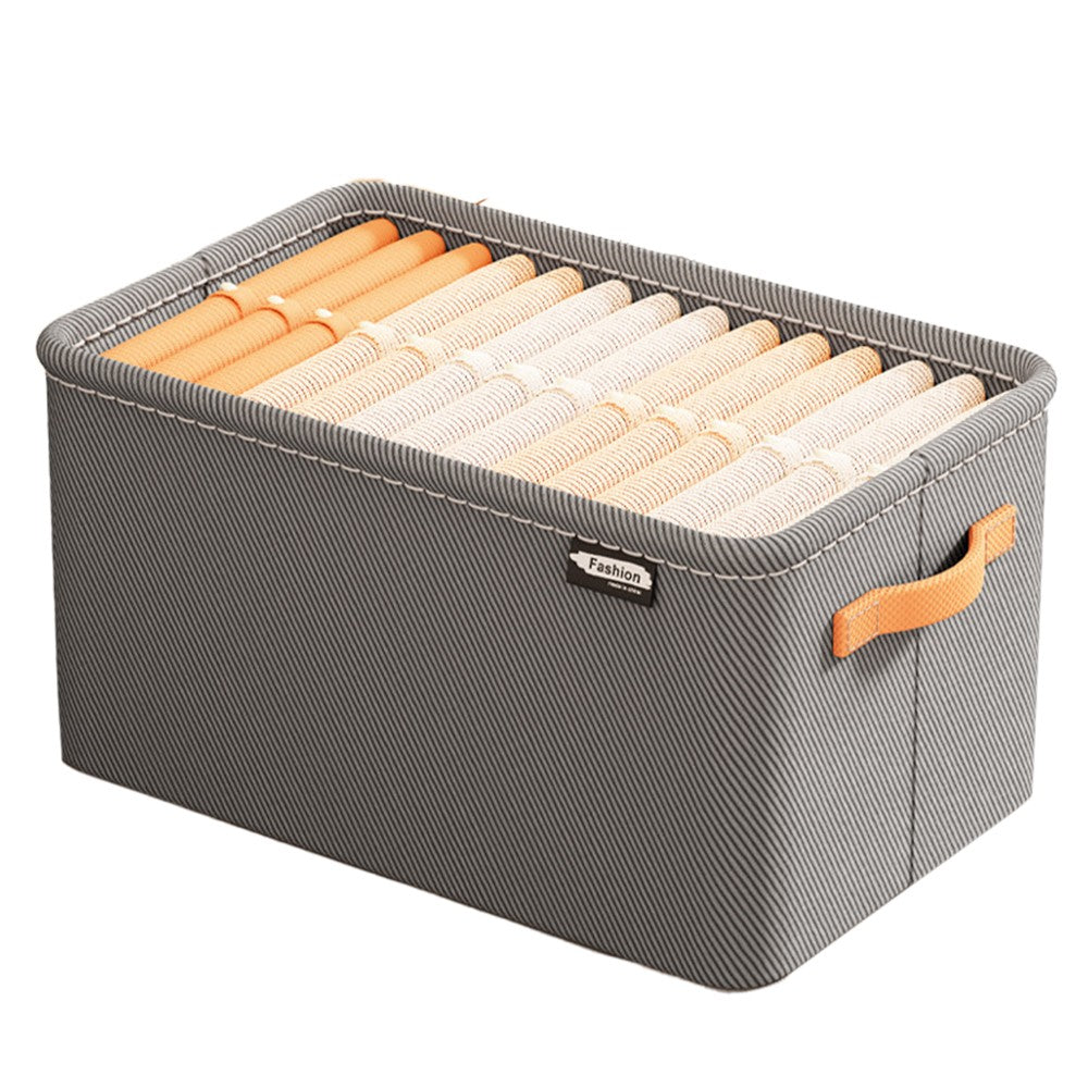 Cutie Depozitare Flippy, pentru Haine, lucruri, din Textil cu Cadru Metalic, Manere Laterale, forma Dreptunghiulara, 48 x 28 x 25 cm, volum 34 L Gri