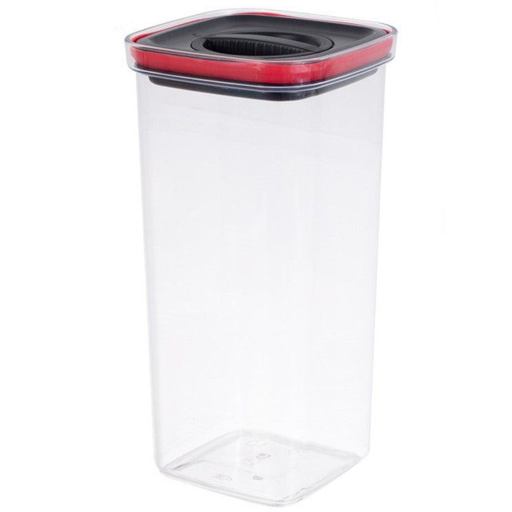 Cutie de Depozitare Alimente, Flippy, Cutie de tip Container, Recipient pentru Cereale in Bucatarie, 11.5 x 11.5 x 23 cm, volum 2000 ml, Transparenta cu Capac Negru