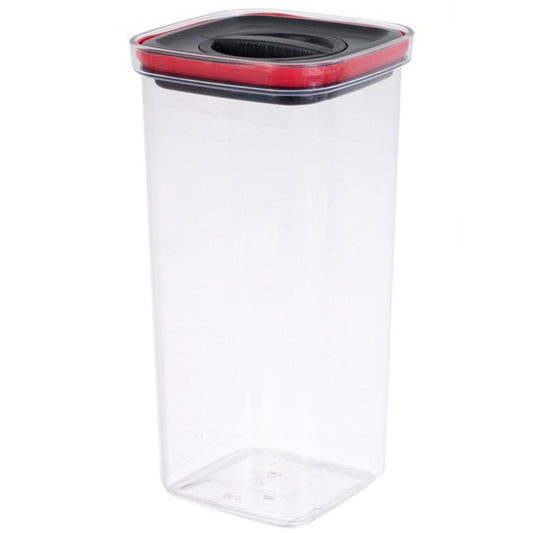 Cutie de Depozitare Alimente, Flippy, Cutie de tip Container, Recipient pentru Cereale in Bucatarie, 11.5 x 11.5 x 23 cm, volum 2000 ml, Transparenta cu Capac Negru