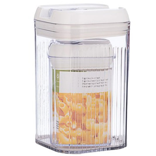 Cutii de Depozitare Alimente, Flippy, Set din 2 Cutii de tip Container, Recipiente pentru Cereale in Bucatarie, 0.8 L-10x15.5 cm, 2 L-12.5x12.5x21.5 cm, Transparente cu Capac Alb