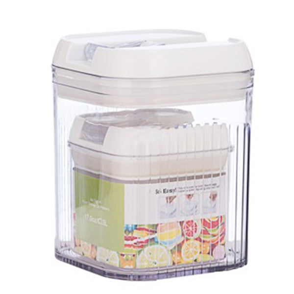 Cutii de Depozitare Alimente, Flippy, Set din 2 Cutii de tip Container, Recipiente pentru Cereale in Bucatarie, 0.5 L-10x10.5 cm, 1.3 L-12.5x12.5x16.5 cm, Transparente cu Capac Alb