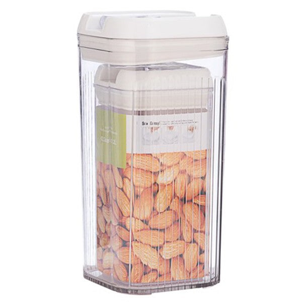 Cutii de depozitare Alimente, Flippy, Set din 2 Cutii pentru Bucatarie, Cutii pentru Condimente, din PET ABS Silicon, 12.5 x 12.5 x 26 cm, 839 g, 2.5L Transparent Alb