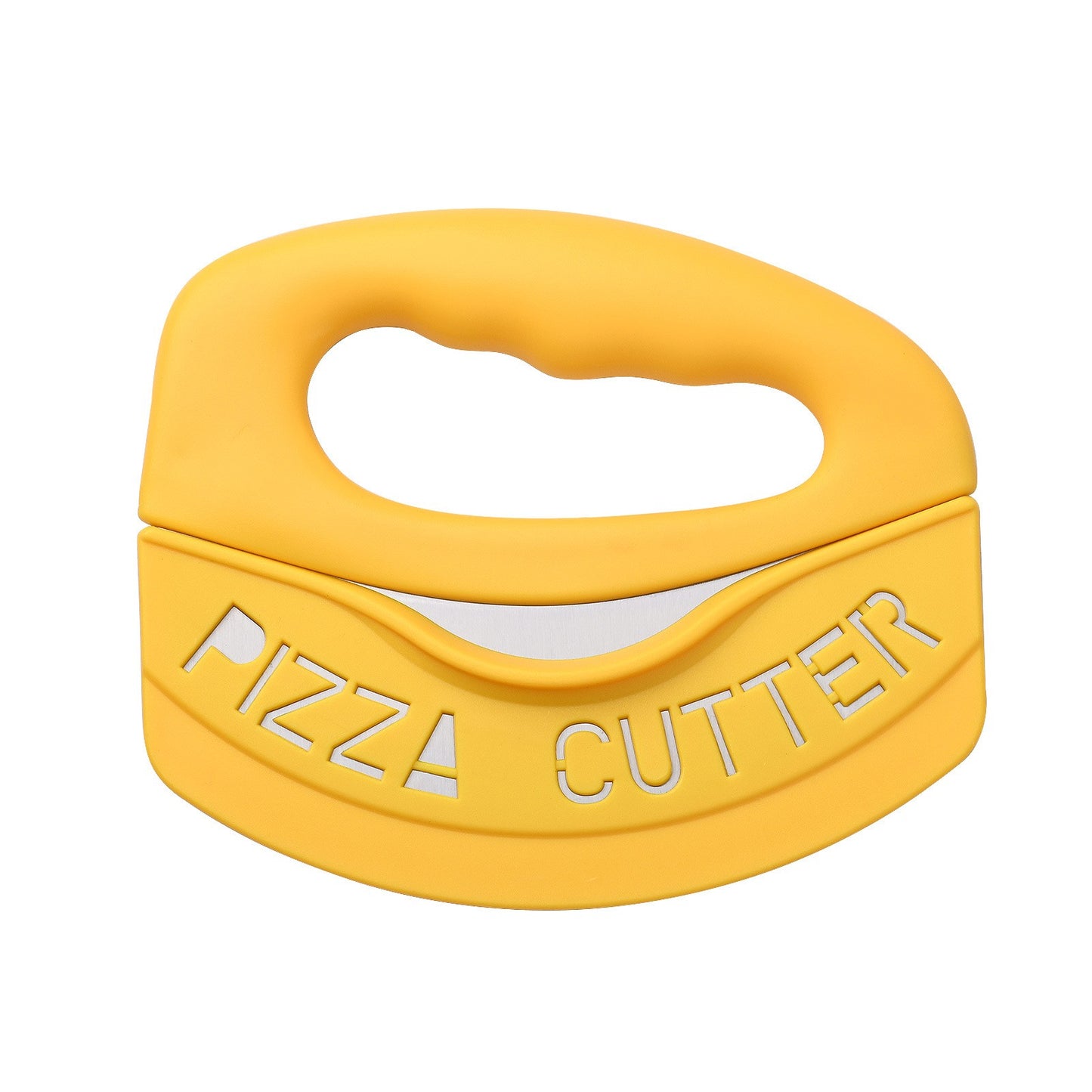 Cutit pentru taiat pizza Flippy, cu protectie din silicon pentru lama, inox, 15.5 cm, galben